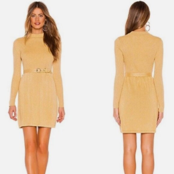 🌹6X HOST PICK🌹- FREE PEOPLE GOLD SPARKLE BELTED SWEATER DRESS/NWT/SZ L - Picture 1 of 9